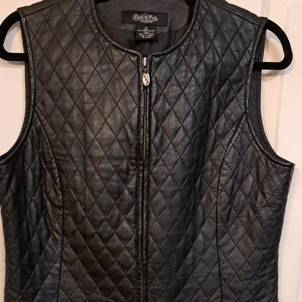 Peck & Peck Black Quilted Leather Vest